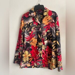 Chico's Vibrant Floral Button Down Shirt - Red, Orange, Black